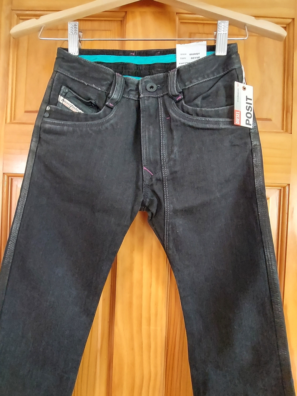 Diesel Kids Black Jeans with Teal Waistband